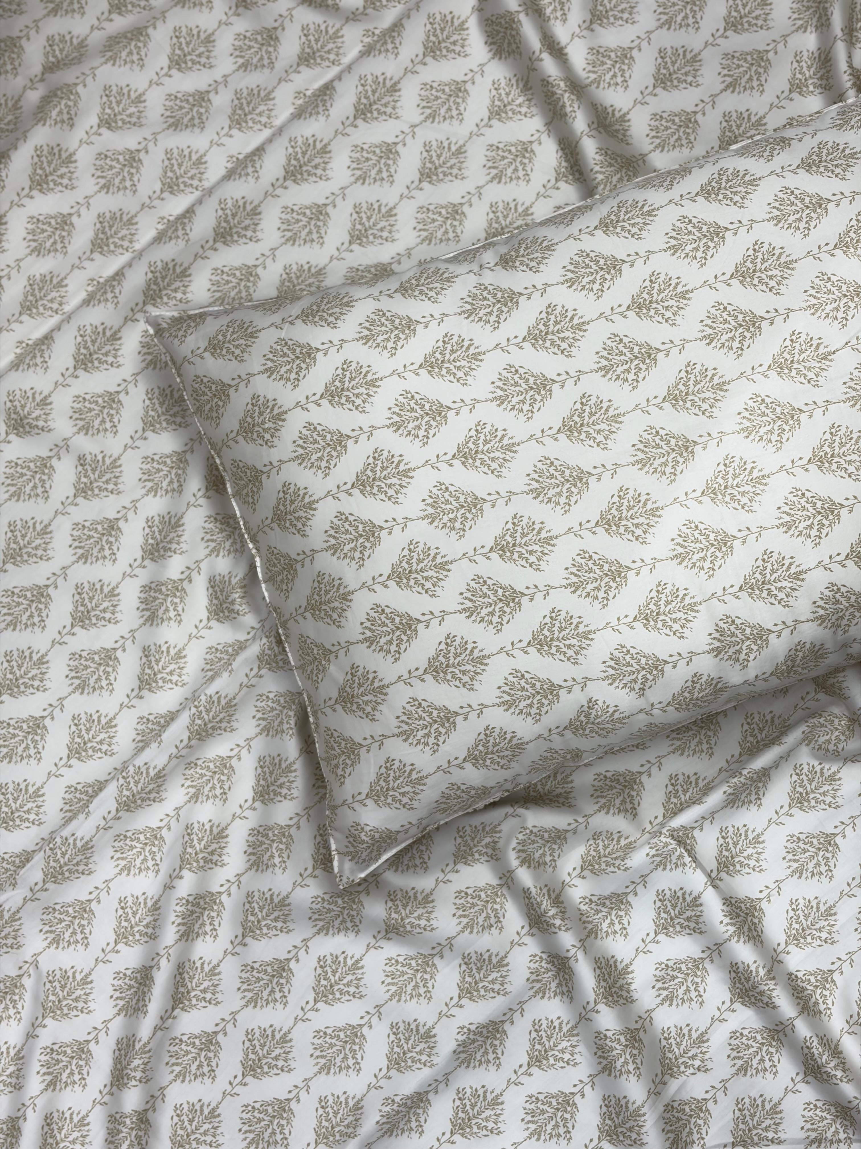 Beige Palace Bedsheet with 2 Reversible Laced Pillow Covers