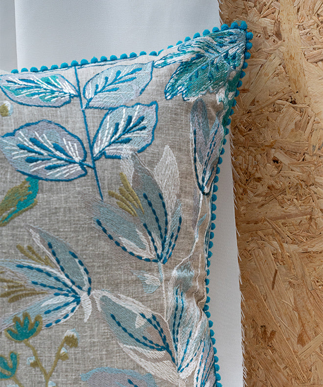 Blue Botanica Cushion With Lace
