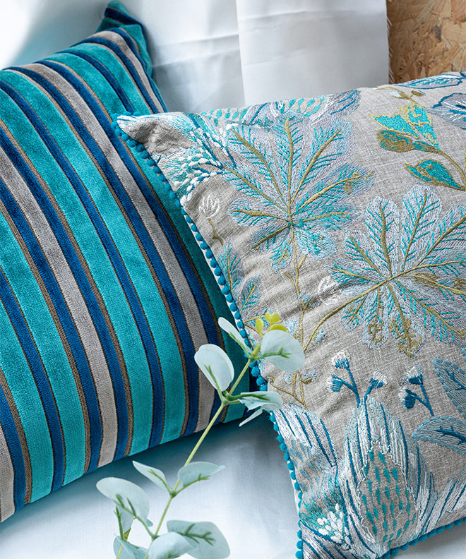 Blue Botanica Cushion With Lace