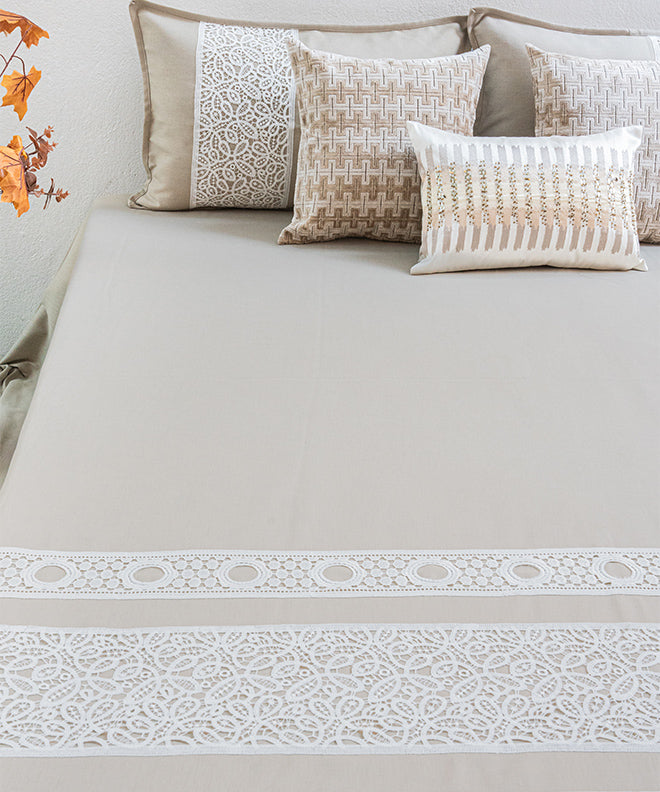 Sand & Soul – Classic Lace Bedcover Set With Lace Design with 2 Pillows Covers