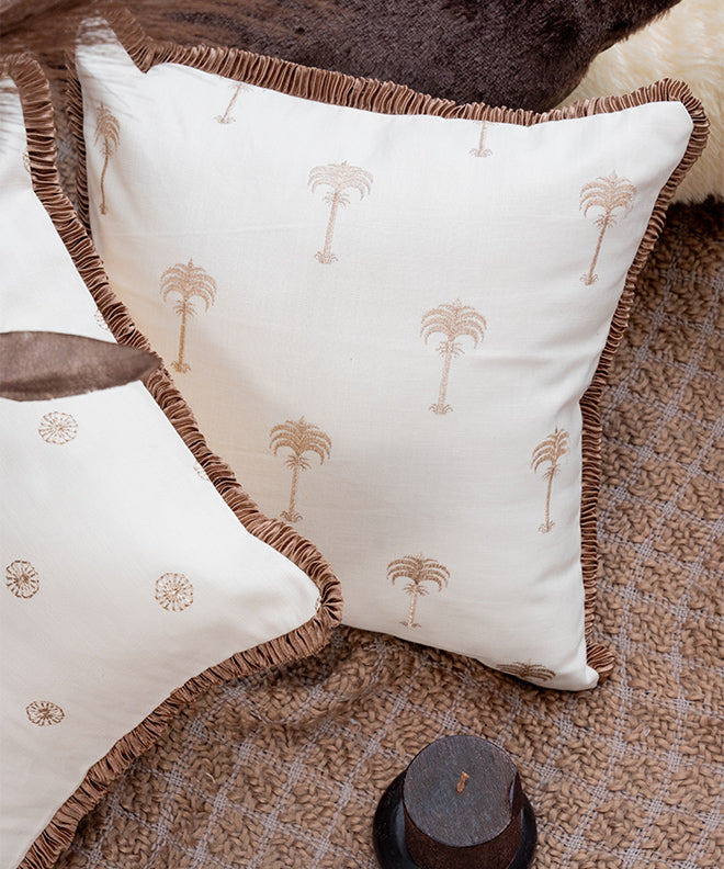 Boho Palm Tree Cushion With Lace
