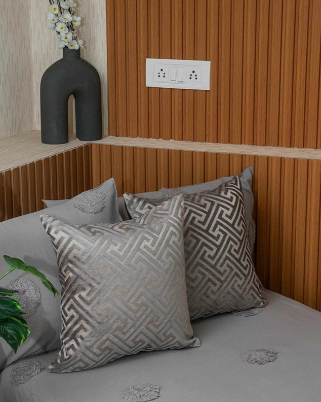 Grey Polka Linen Bedcover With 2 Pillow Covers