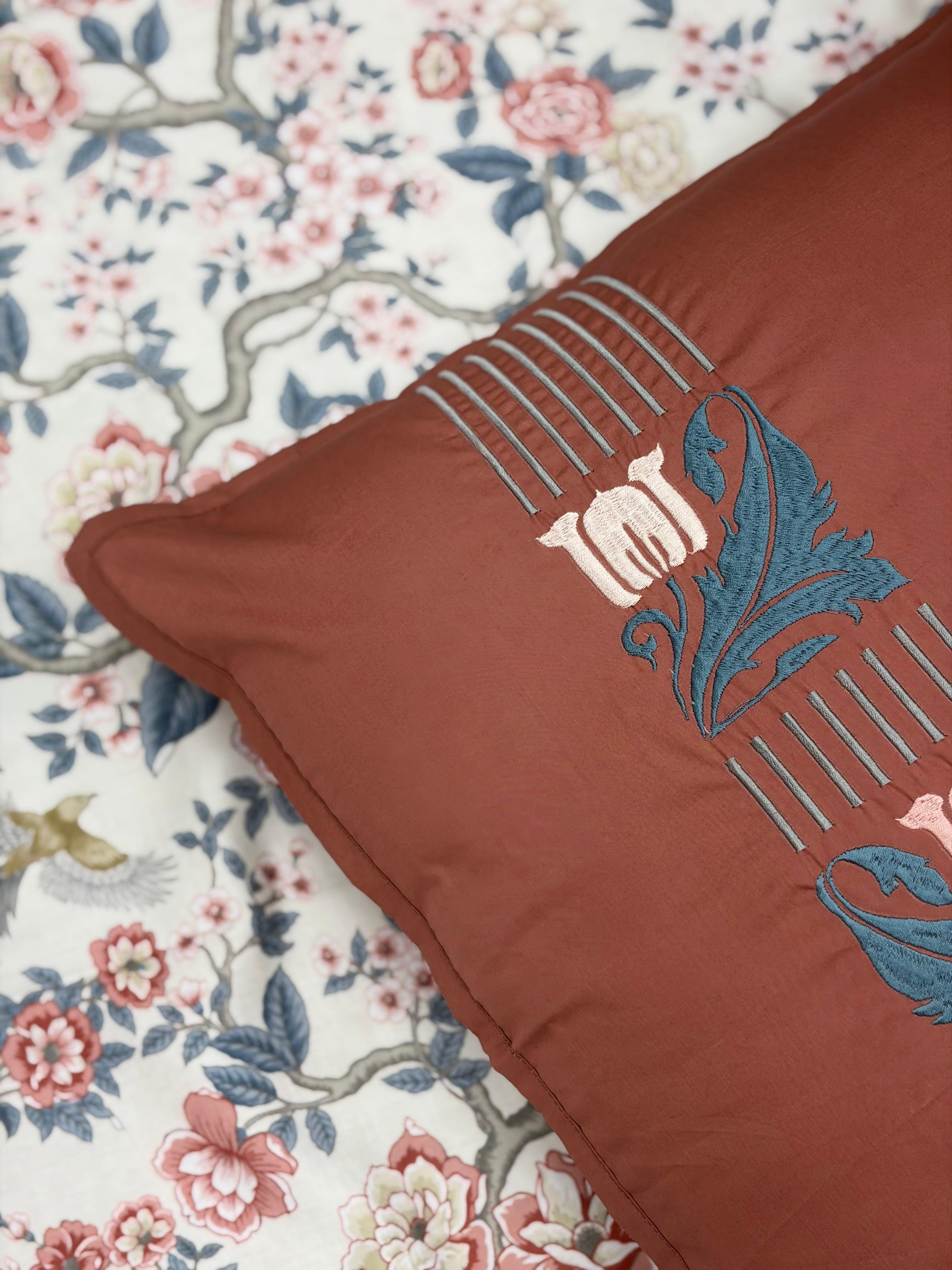 Crimson Bird Bedsheet with 2 Embroidered Pillow Covers