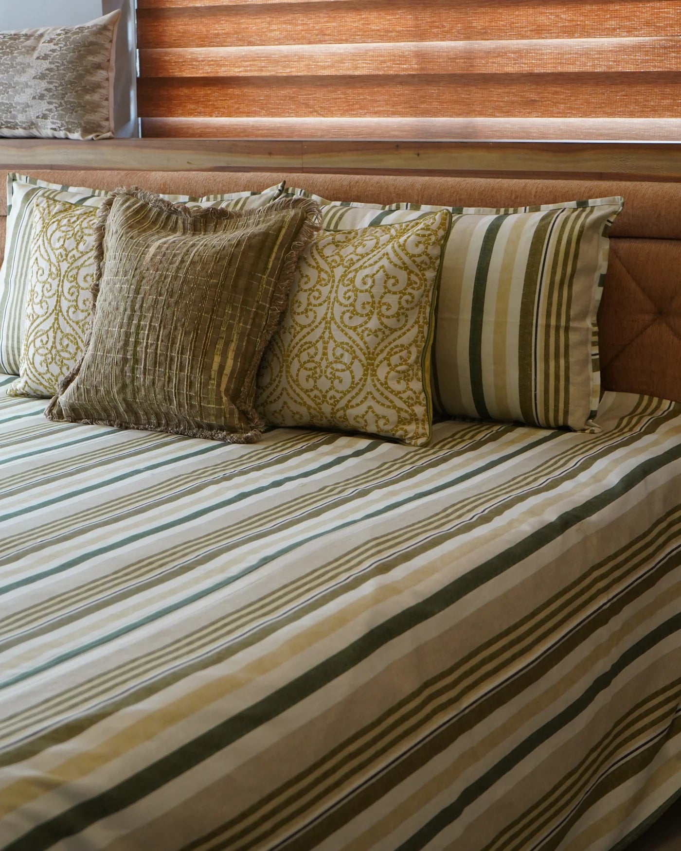 Olive Stripe Bedcover With 2 Pillow Covers
