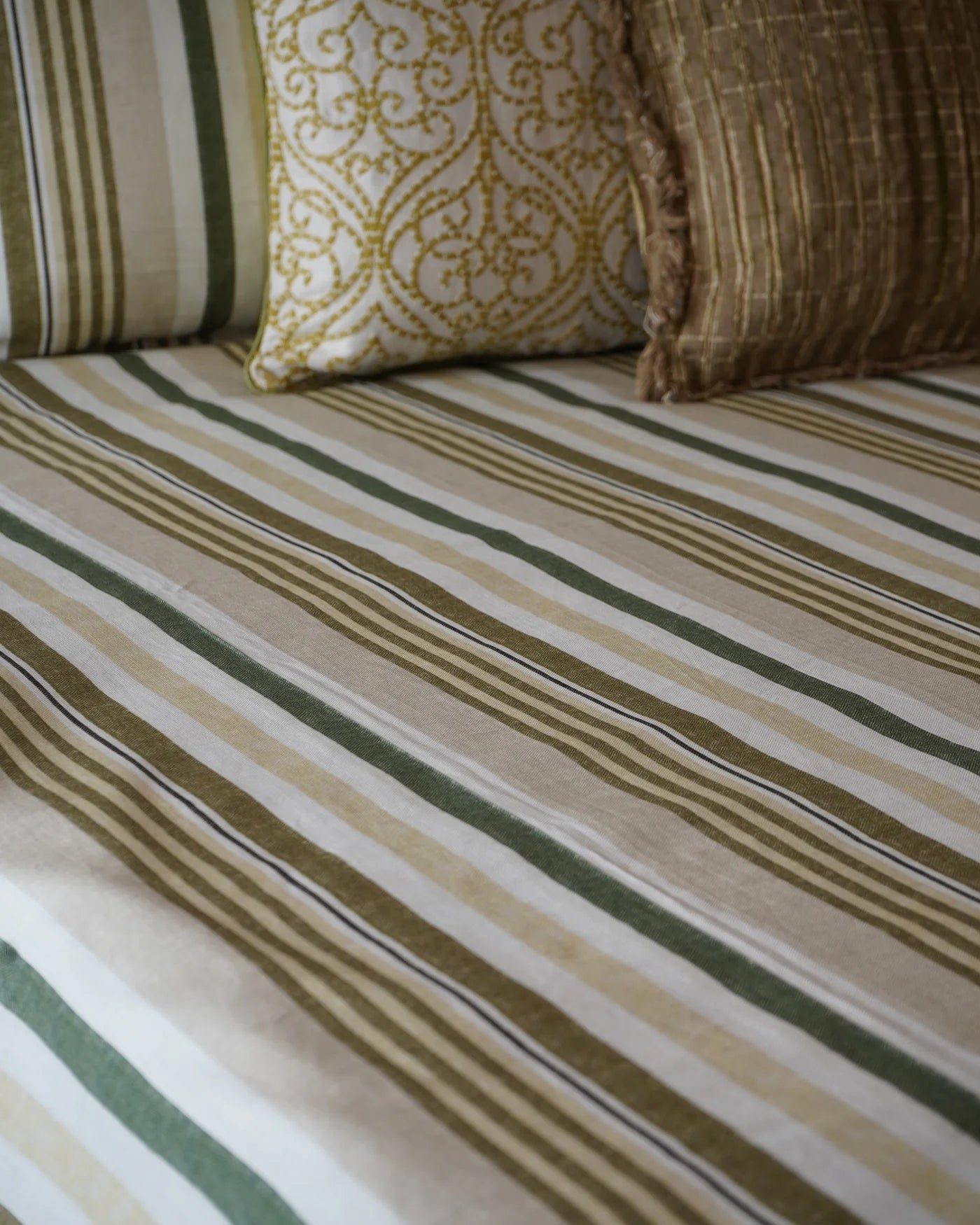 Olive Stripe Bedcover With 2 Pillow Covers