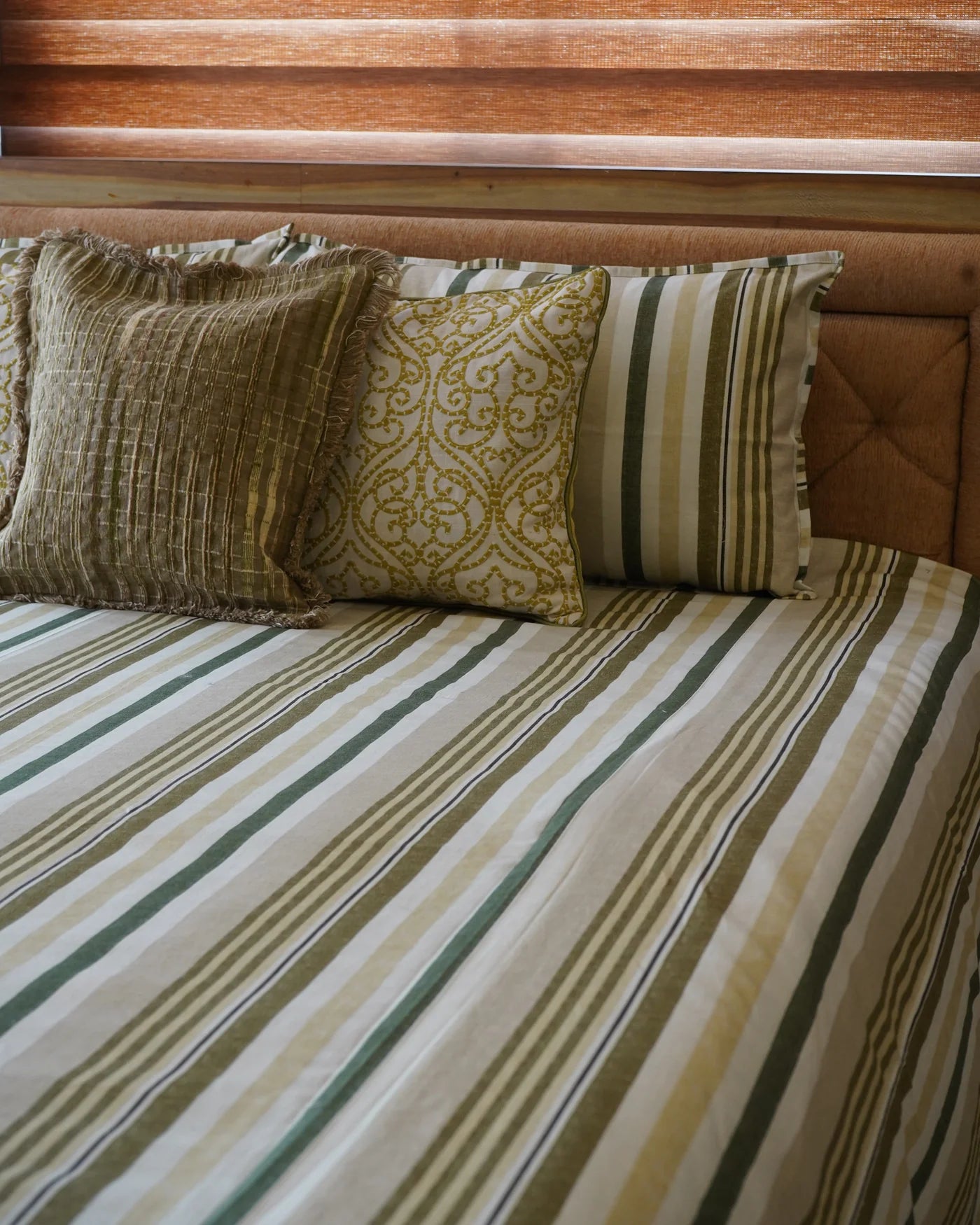 Olive Stripe Bedcover With 2 Pillow Covers