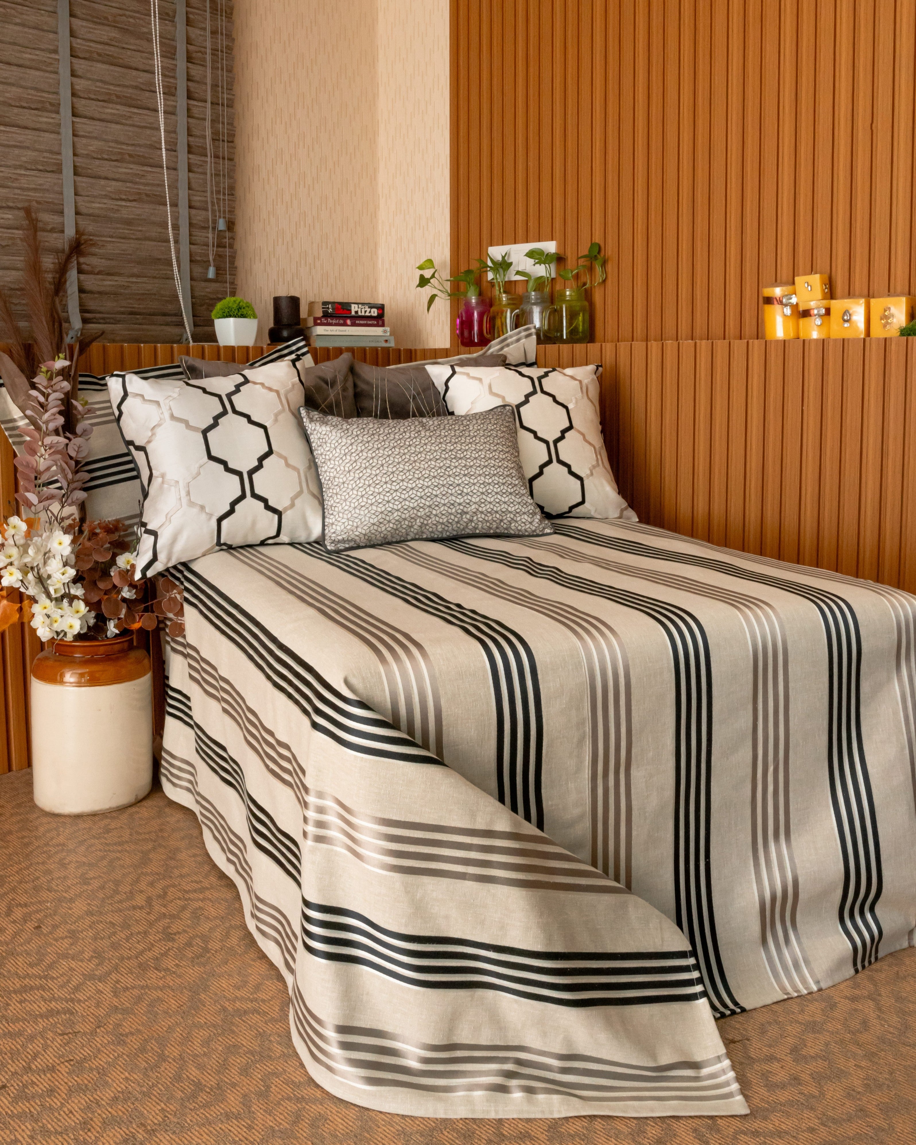 Stripescape – Black & Taupe Bedcover with 2 Pillow Covers
