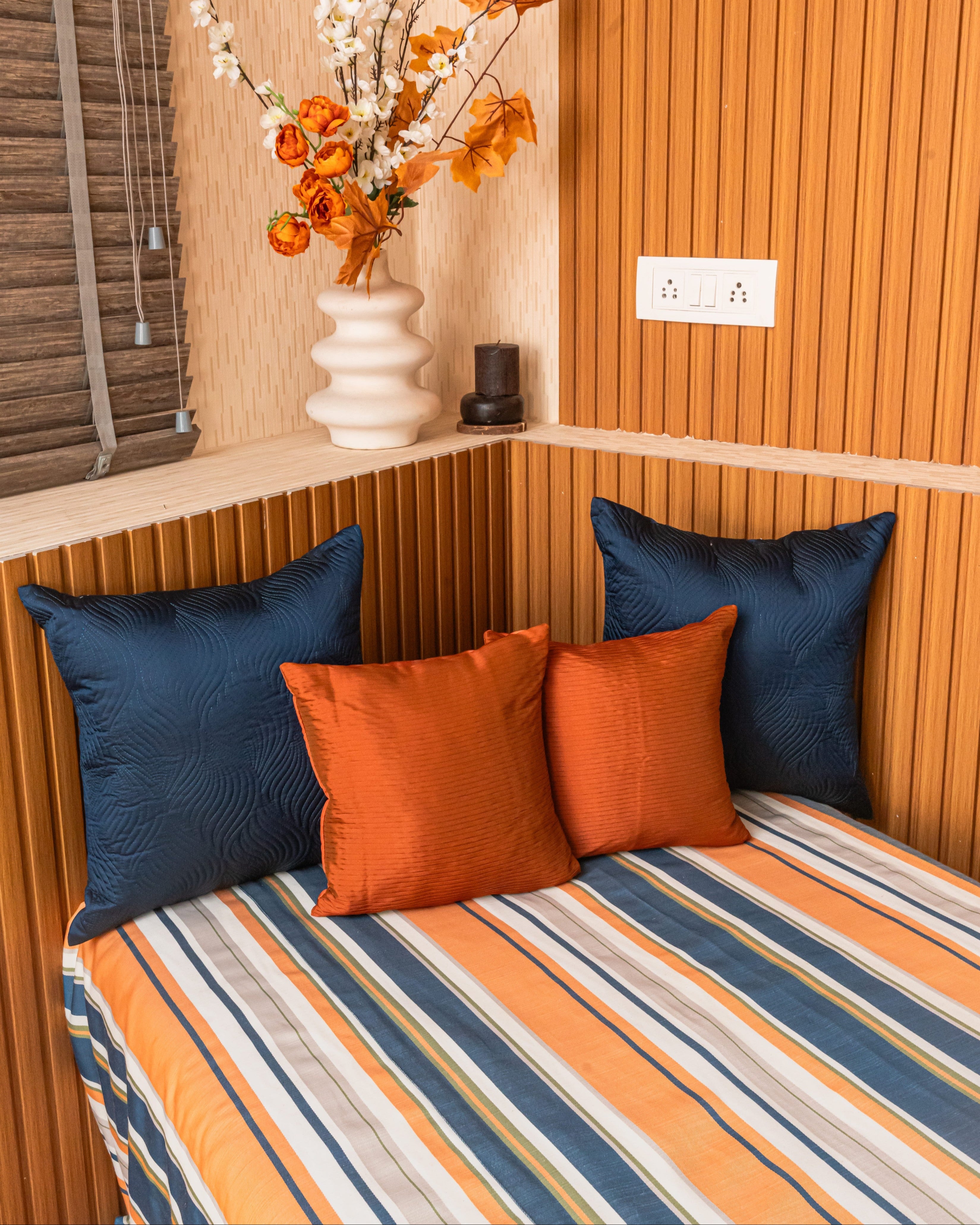 Stripescape – Orange & Navy Bedcover with 2 Cushion Covers