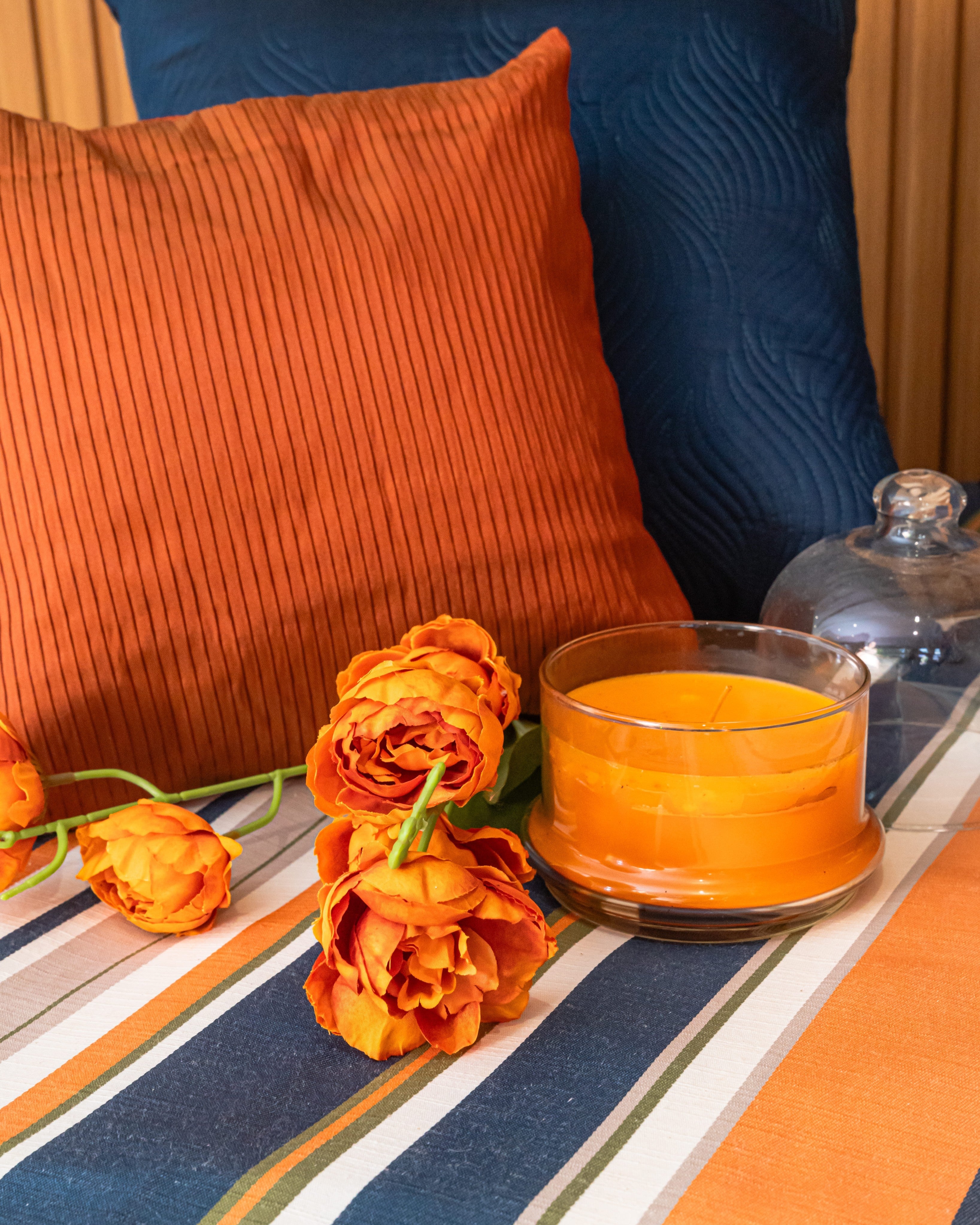 Stripescape – Orange & Navy Bedcover with 2 Cushion Covers