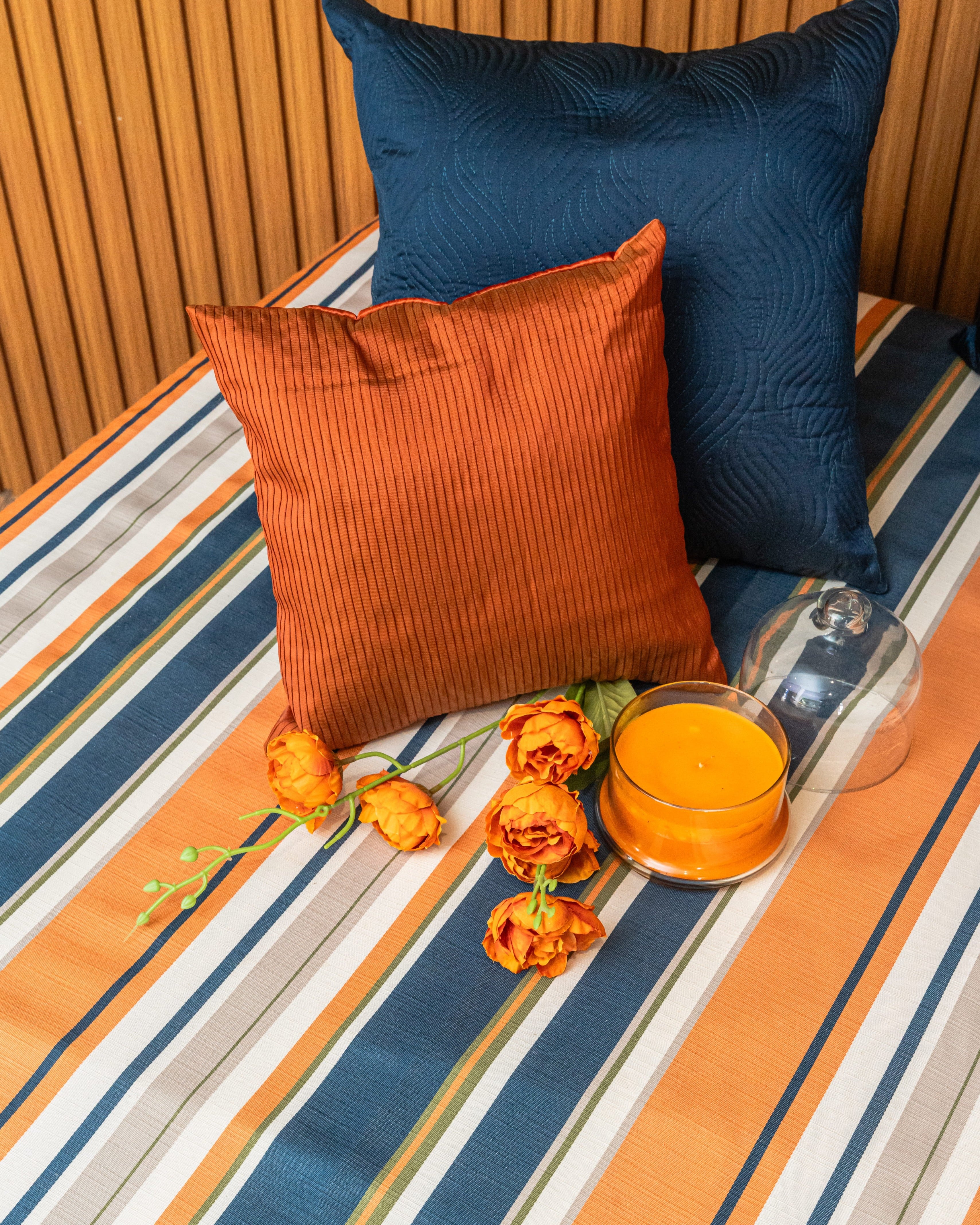 Stripescape – Orange & Navy Bedcover with 2 Cushion Covers