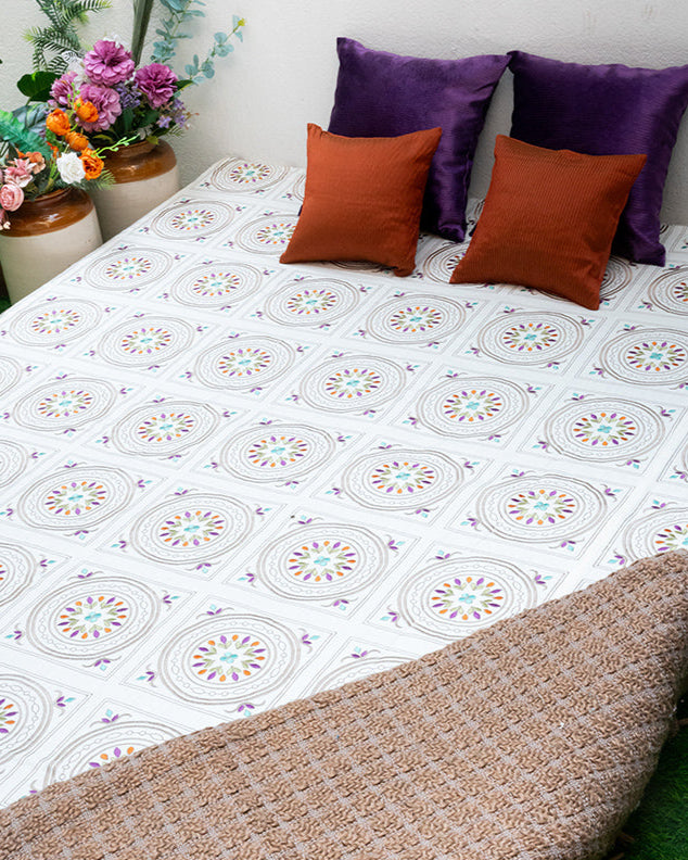 Floral Blocks Embroidery Bedcover With 2 Cushions