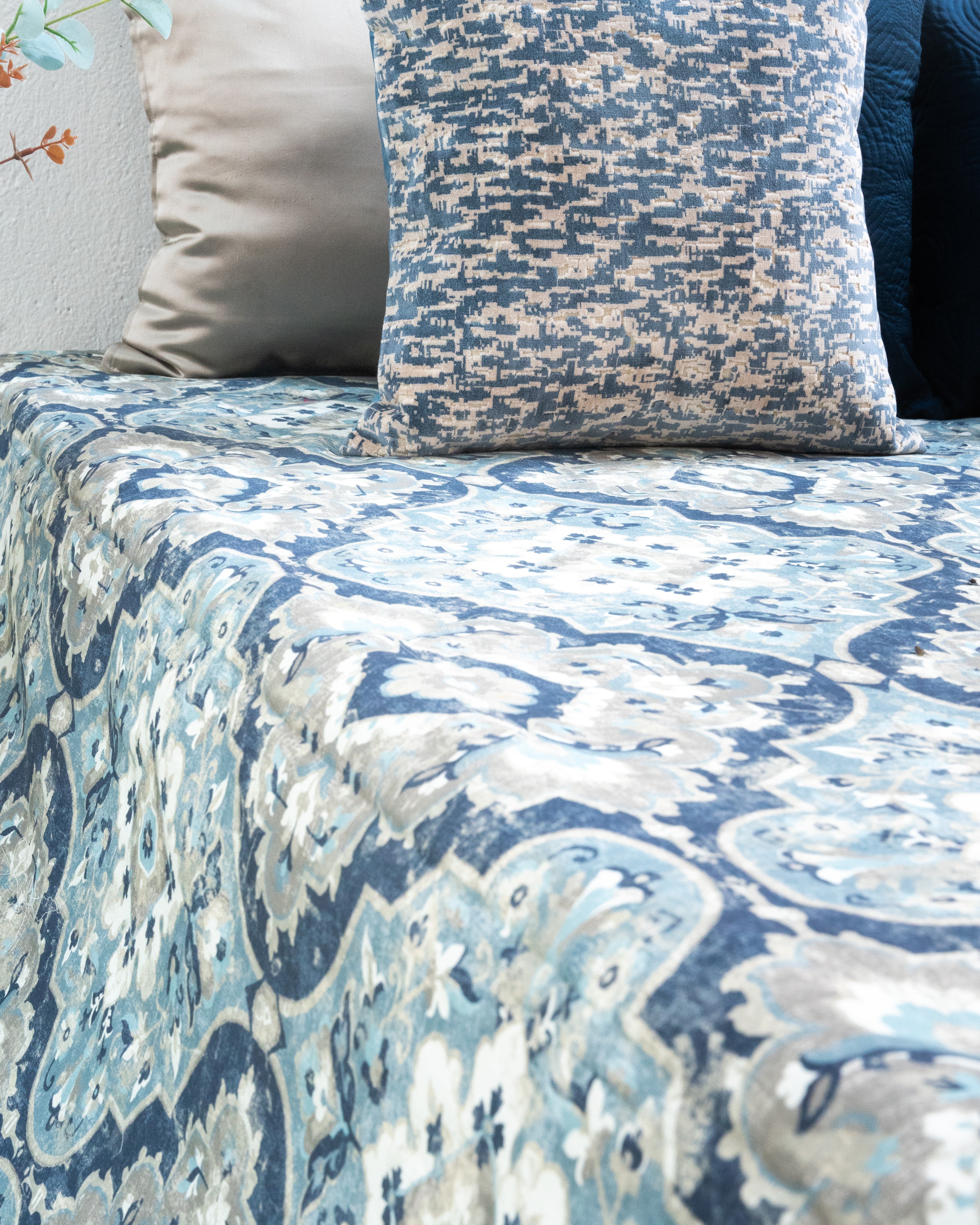 Blue Blossom Bedcover with 2 Cushion Covers