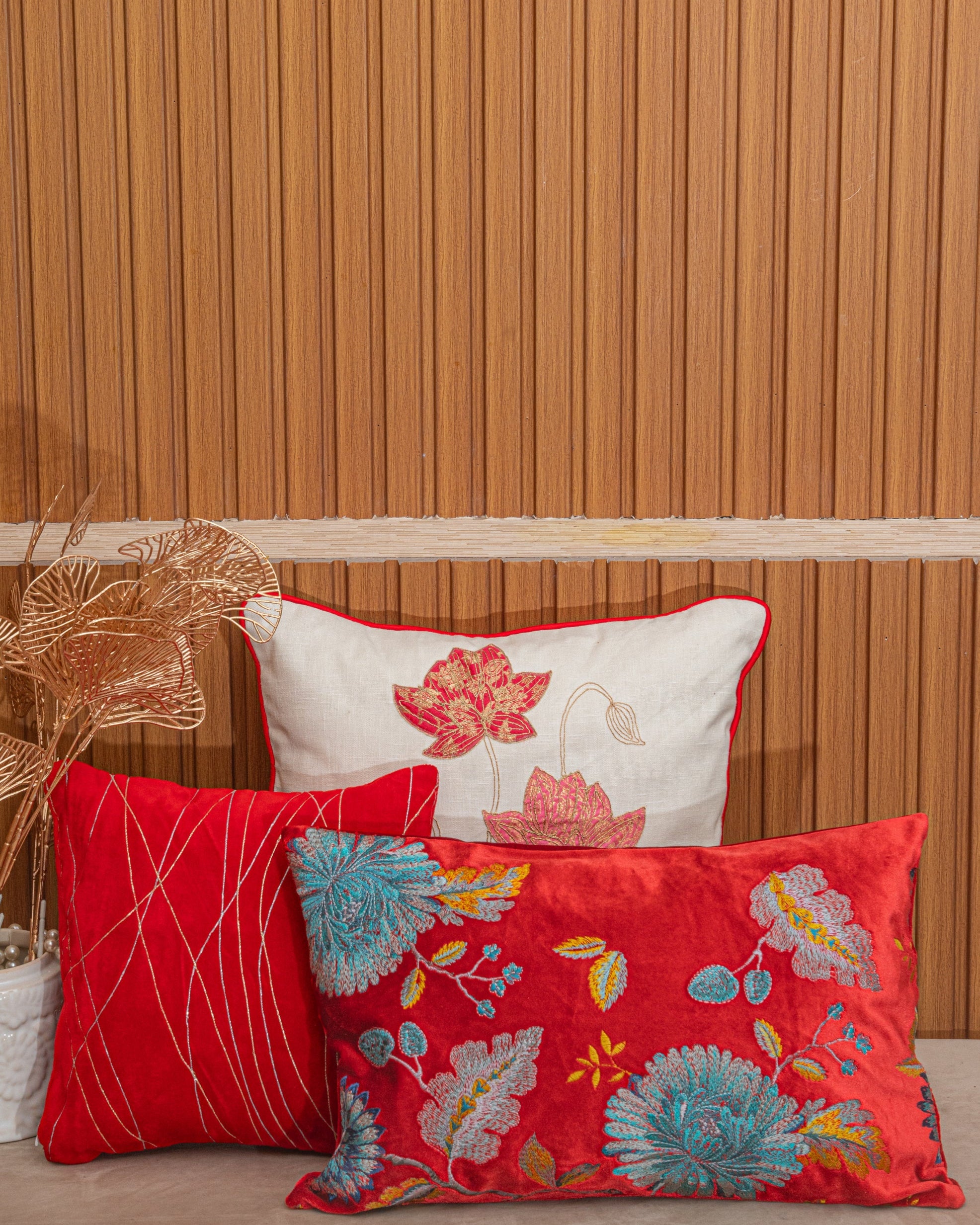 Scarlet Bloom Cushion Set of 3