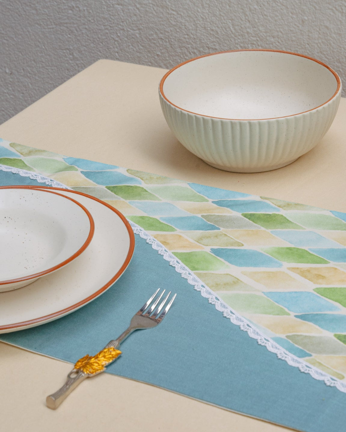 Mosaic Watercolor Table Runner and Mat Set