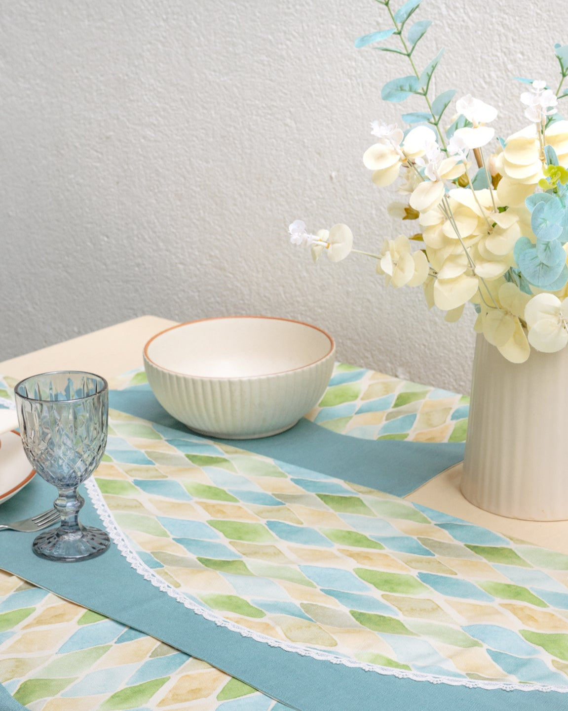 Mosaic Watercolor Table Runner and Mat Set
