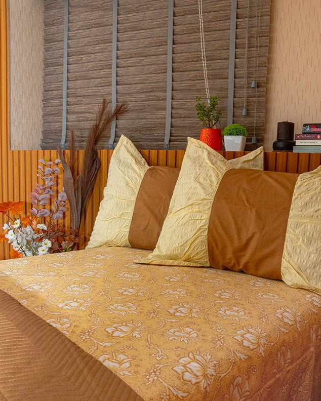 Earthy Floral Bedsheet with 2 Butterfly Style Pillow Covers