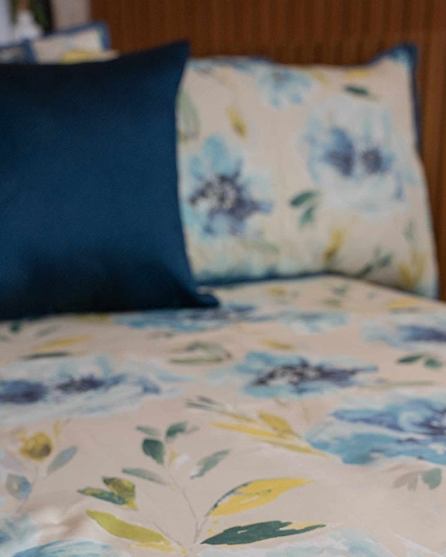 Garden Fresh Cotton Bedsheet With 2 Quilted Pillow Covers