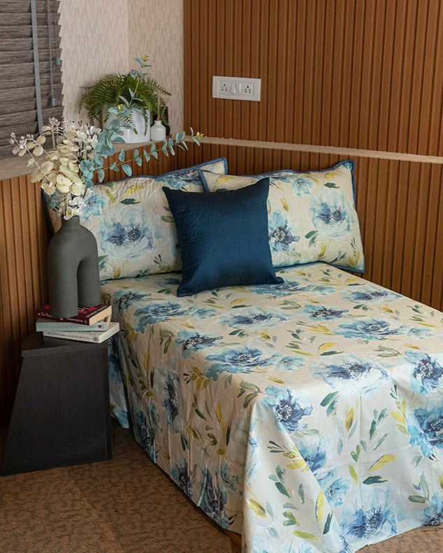 Garden Fresh Cotton Bedsheet With 2 Quilted Pillow Covers
