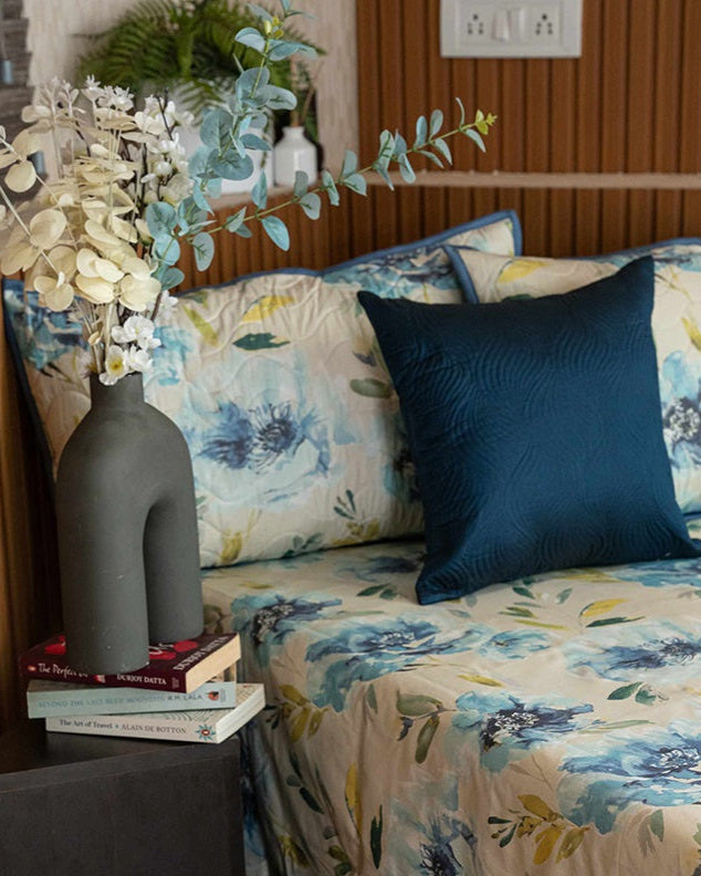 Garden Fresh Cotton Bedsheet With 2 Quilted Pillow Covers