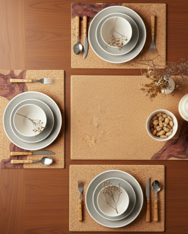 Abstract Printed Cork Dining Runner and Mat Set