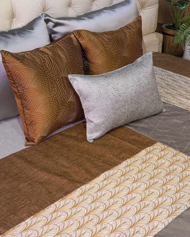 Geometric Blocks Embroidered  Bedcover With 2 Pillow