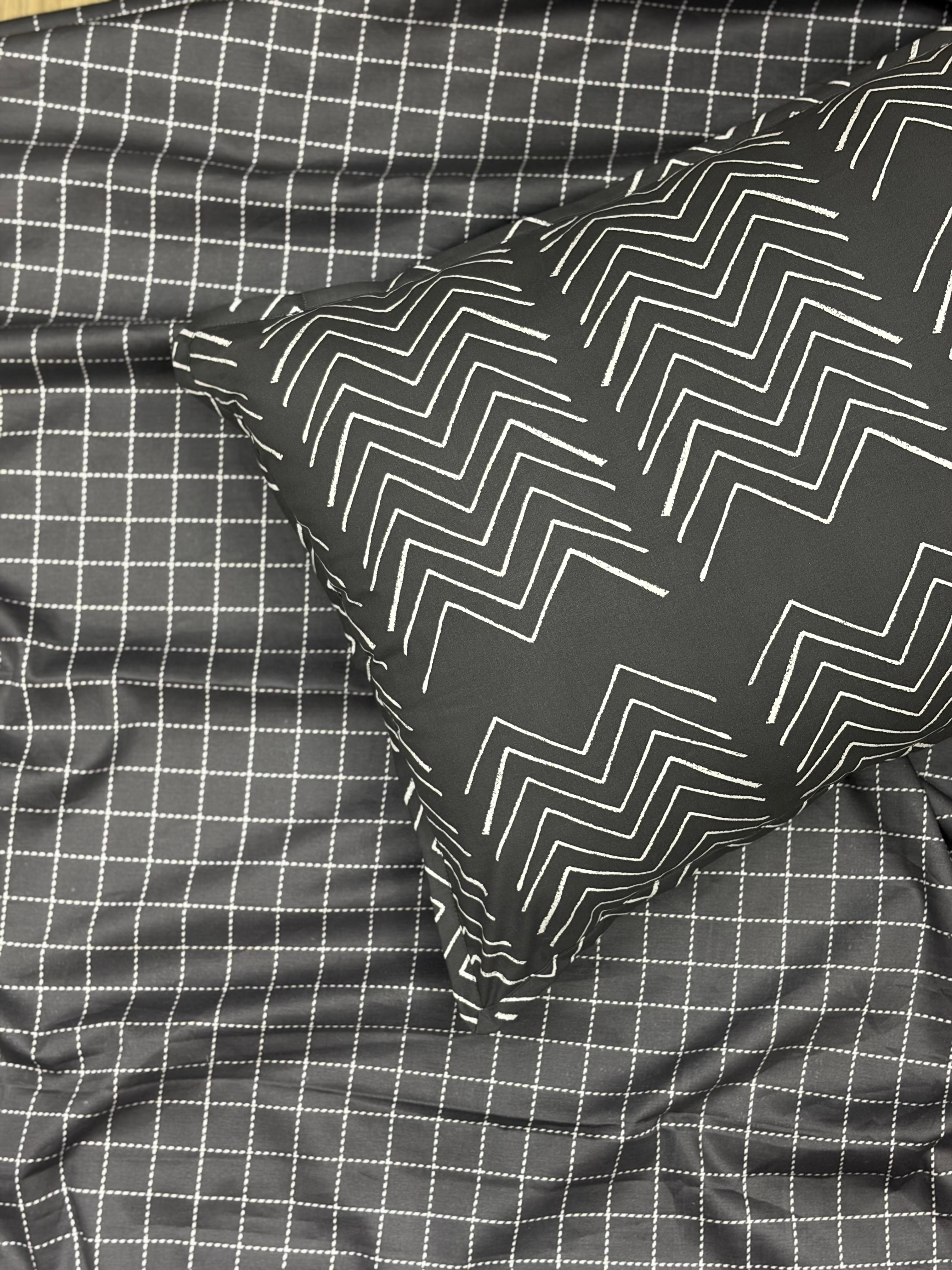 Grey Checkered Bedsheet with 2 Pillow Covers