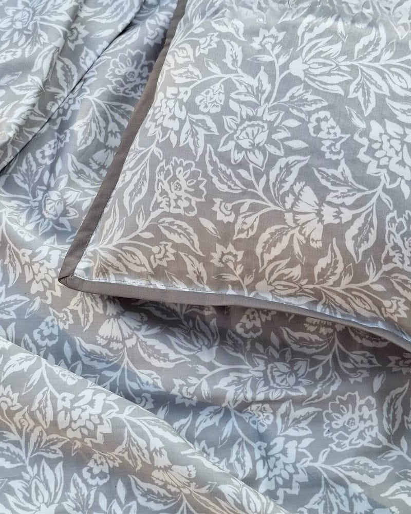 Grey Floral Bedsheet with 2 Pillow Covers
