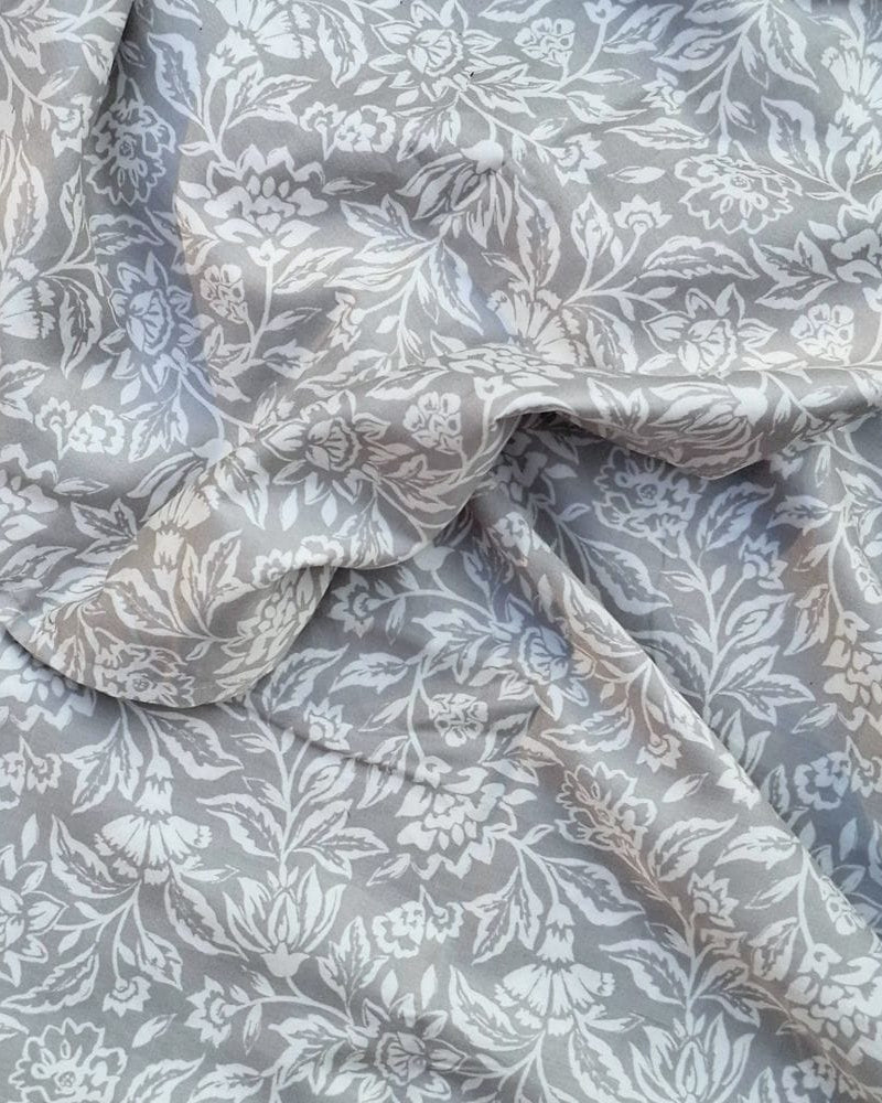 Grey Floral Bedsheet with 2 Pillow Covers