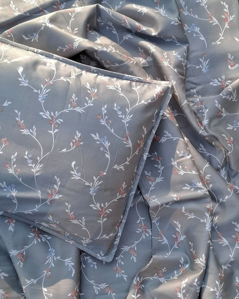 Grey Vine Bedsheet with 2 Pillow Covers