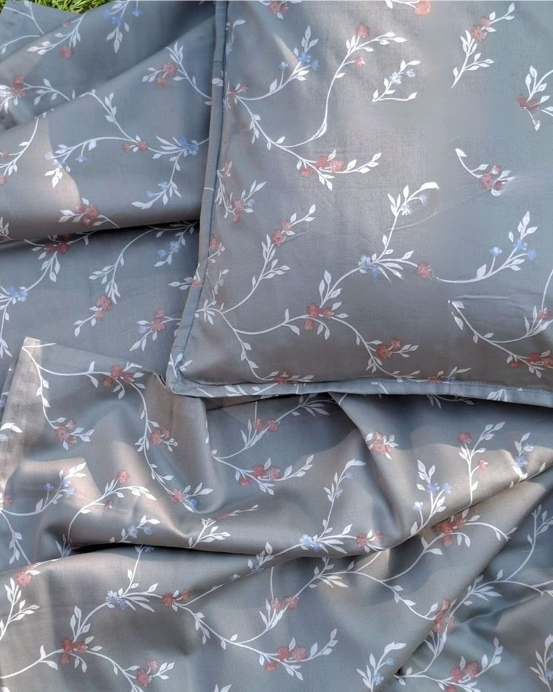 Grey Vine Bedsheet with 2 Pillow Covers