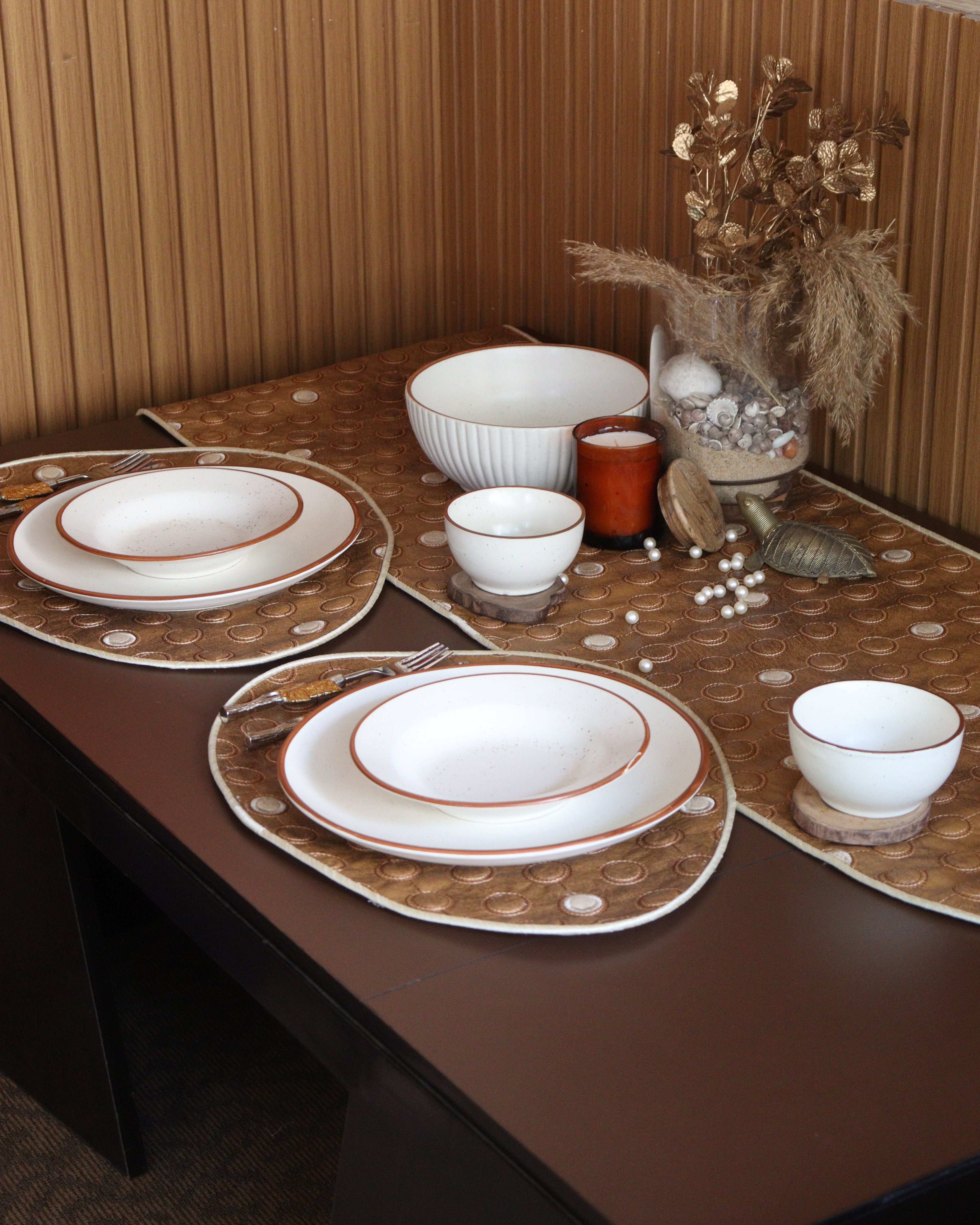 Cinnamon Leather Table Runner and Mat Set