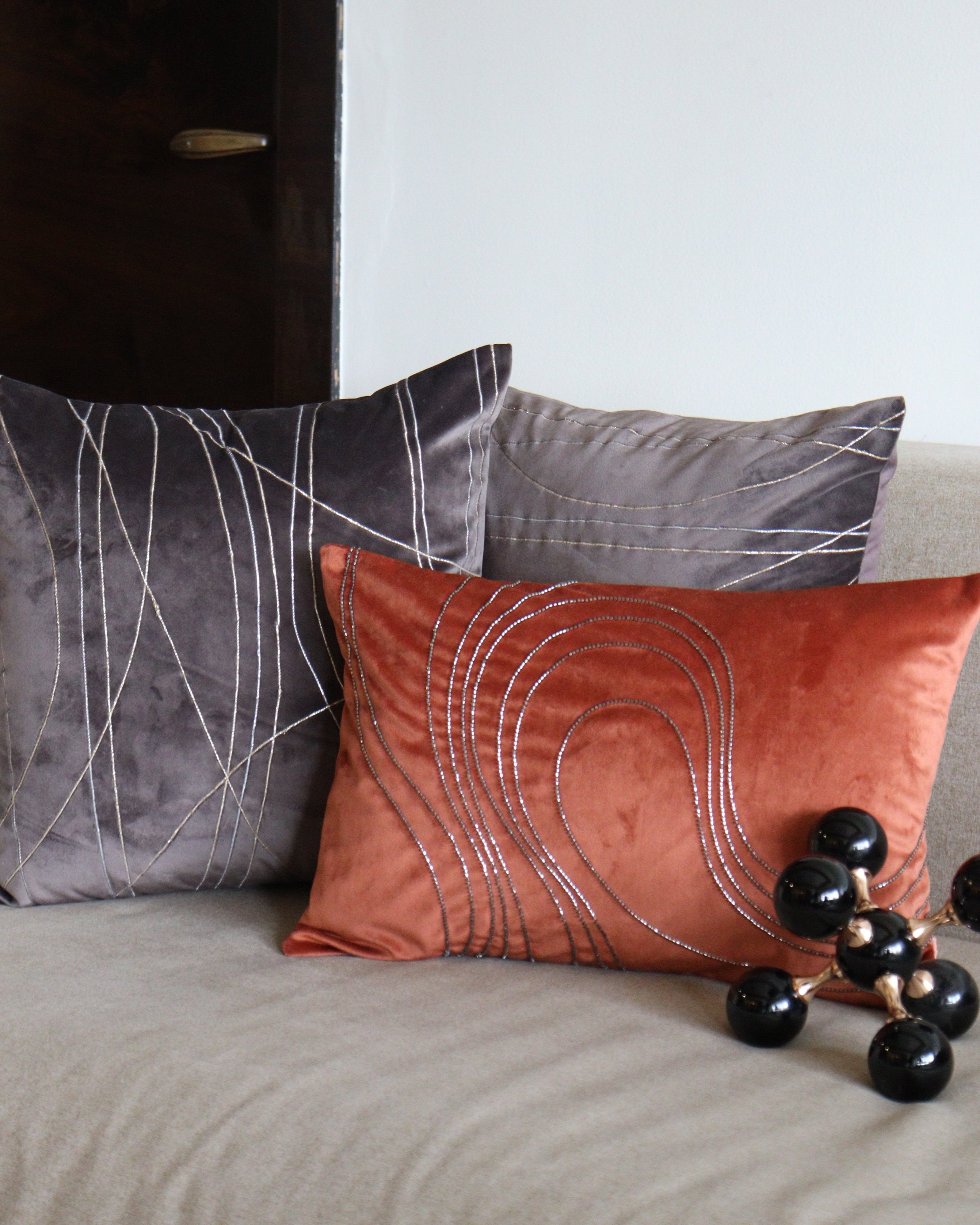 Terracotta Wave Cushion Set of 3