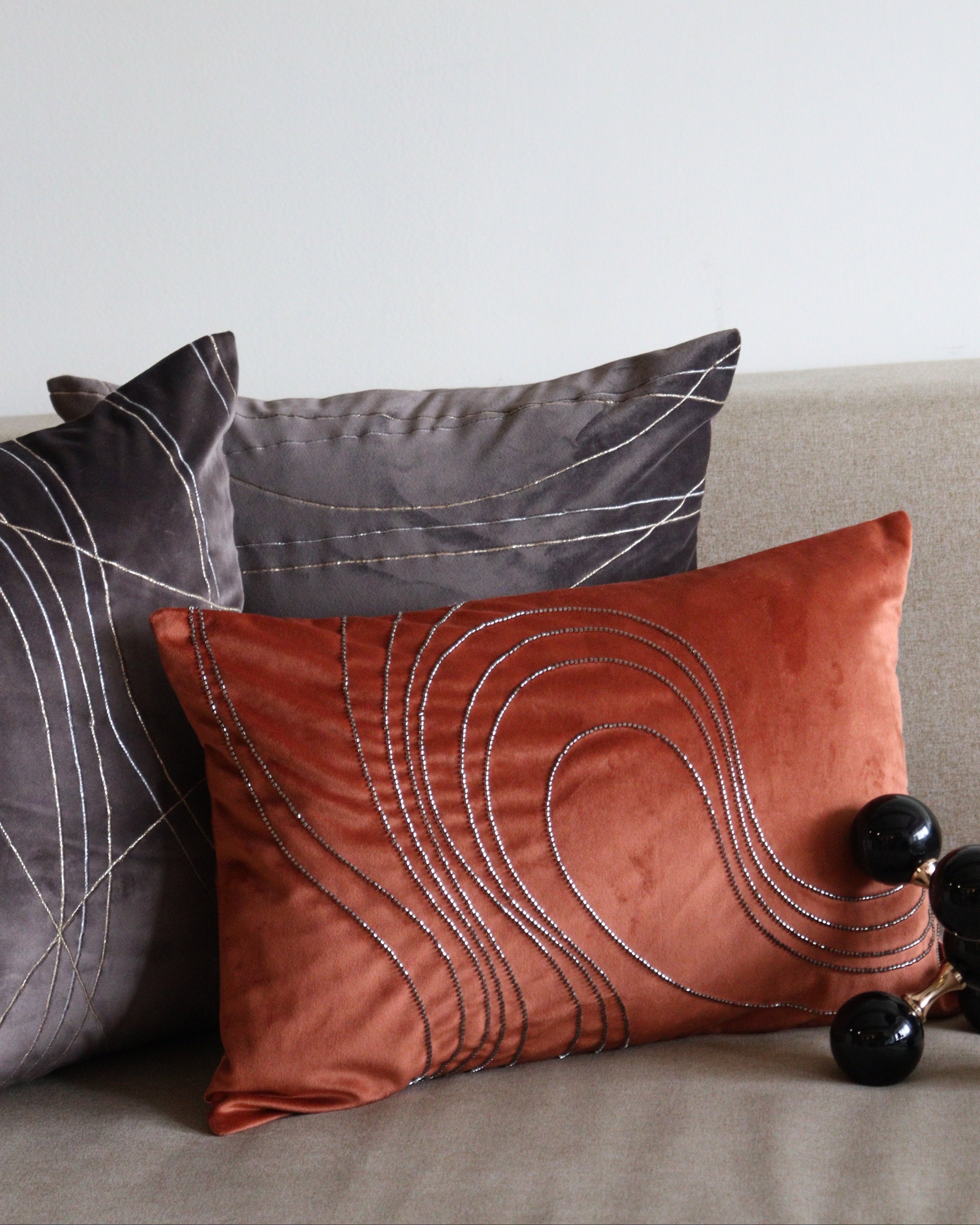 Terracotta Wave Cushion Set of 3