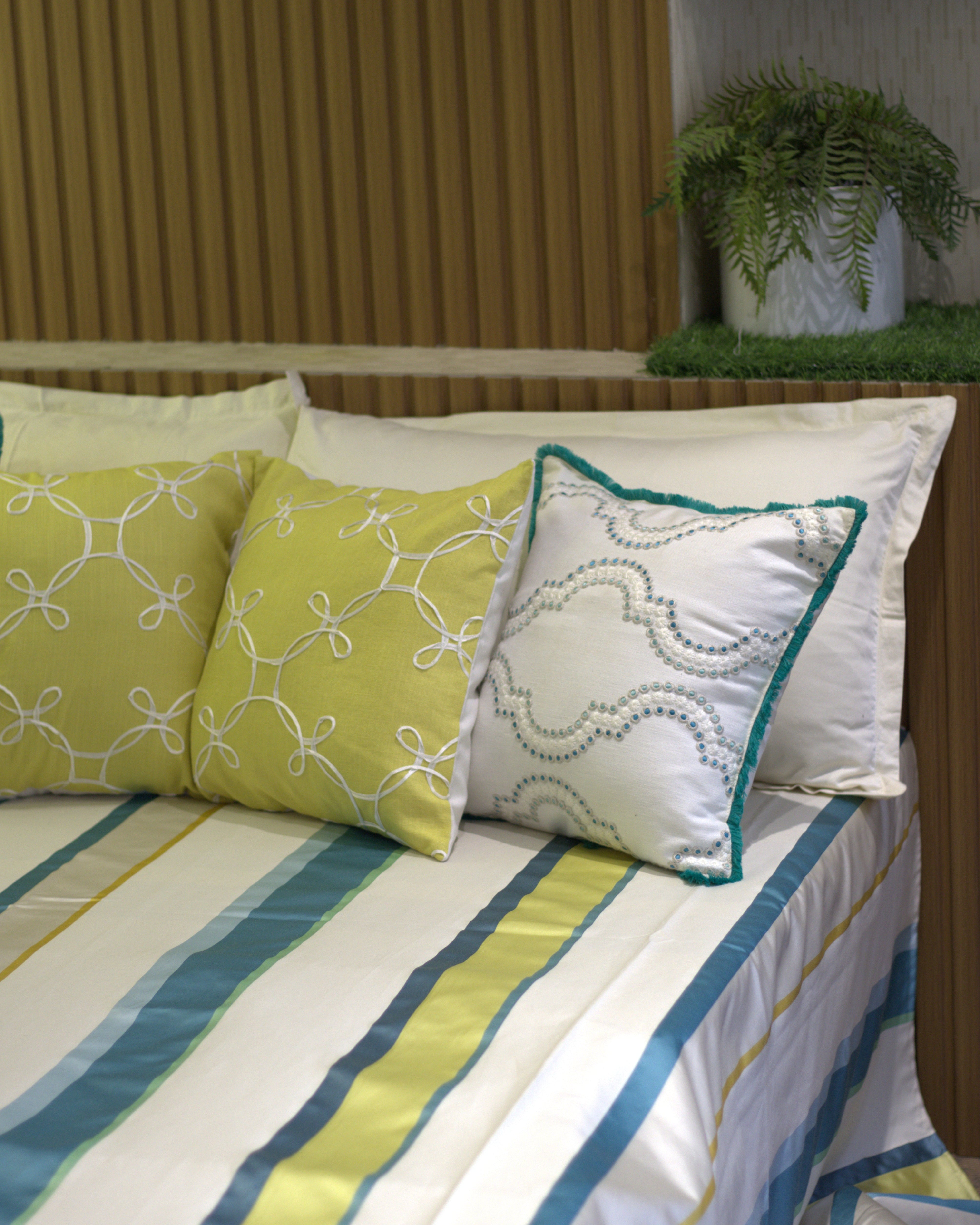 Stripescape – Green & Teal Bedcover with  2 Pillow Covers