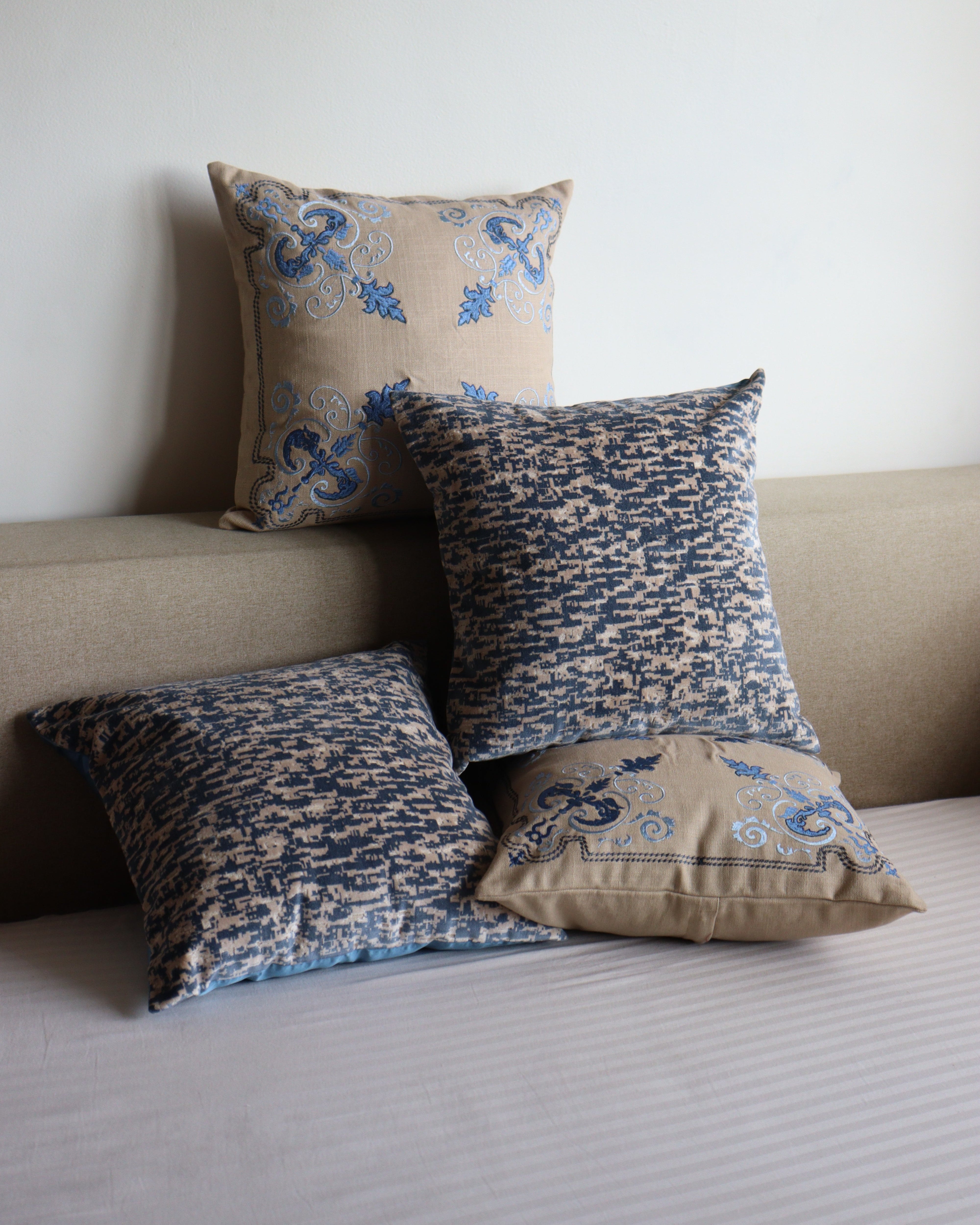 Blue Pottery Cushion Set of 4