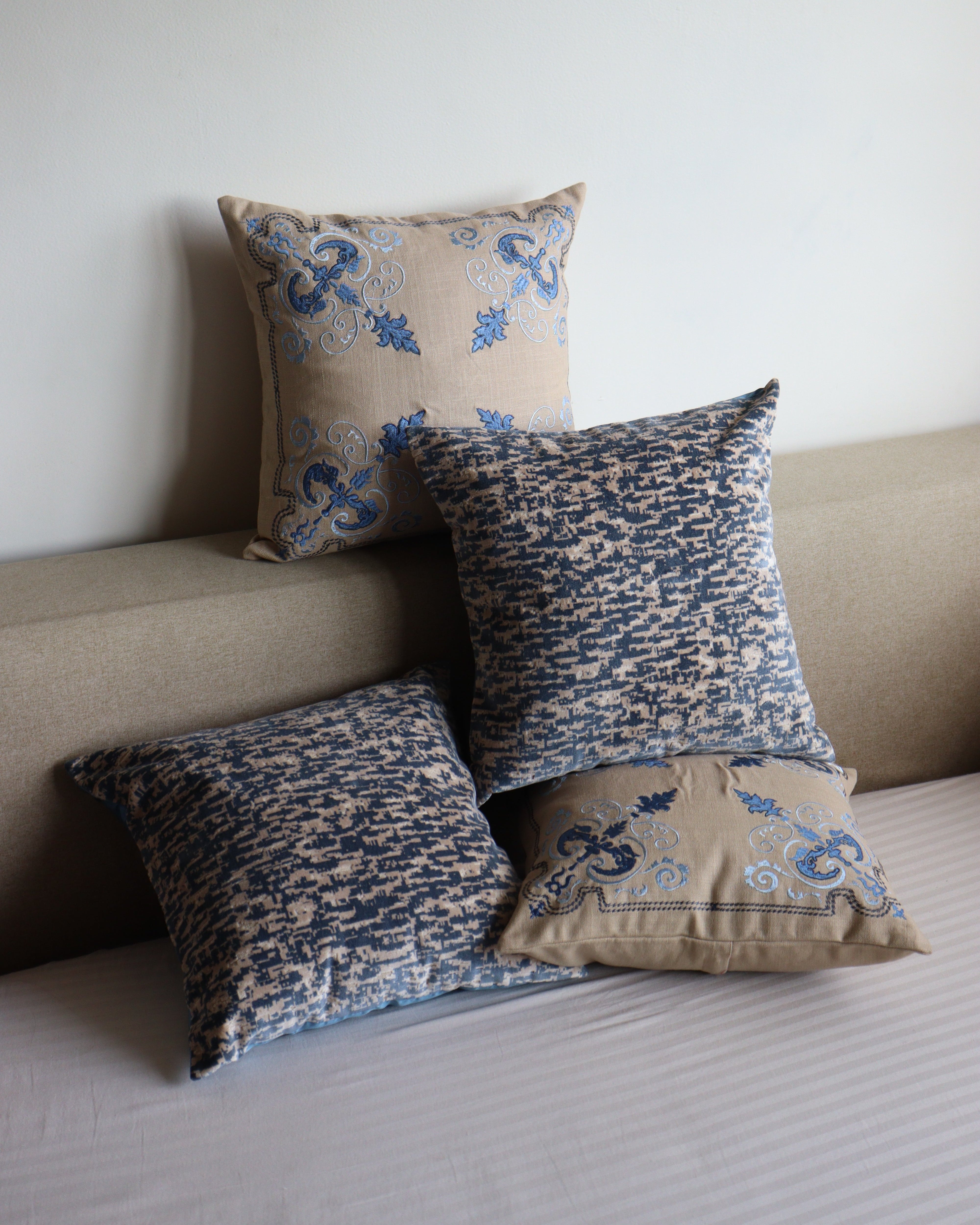 Blue Pottery Cushion Set of 4