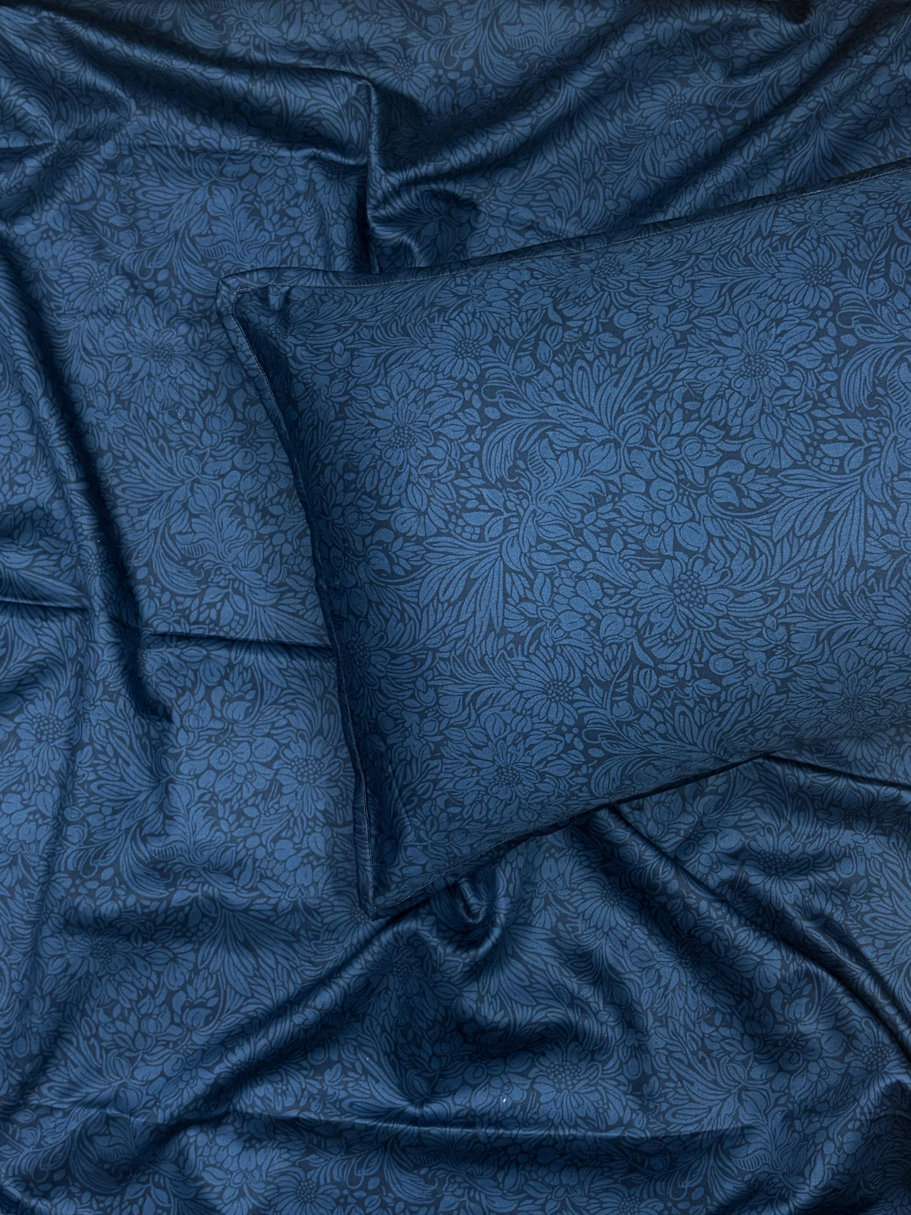 Indigo Floral Bedsheet with 2 Pillow Covers