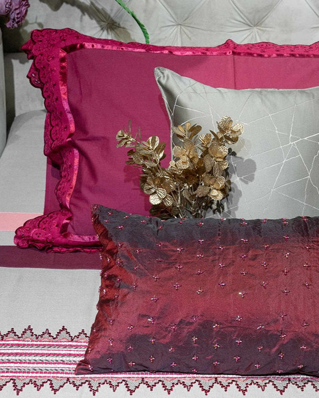 Maroons Embroidered Bedcover with 2 Pillow Covers