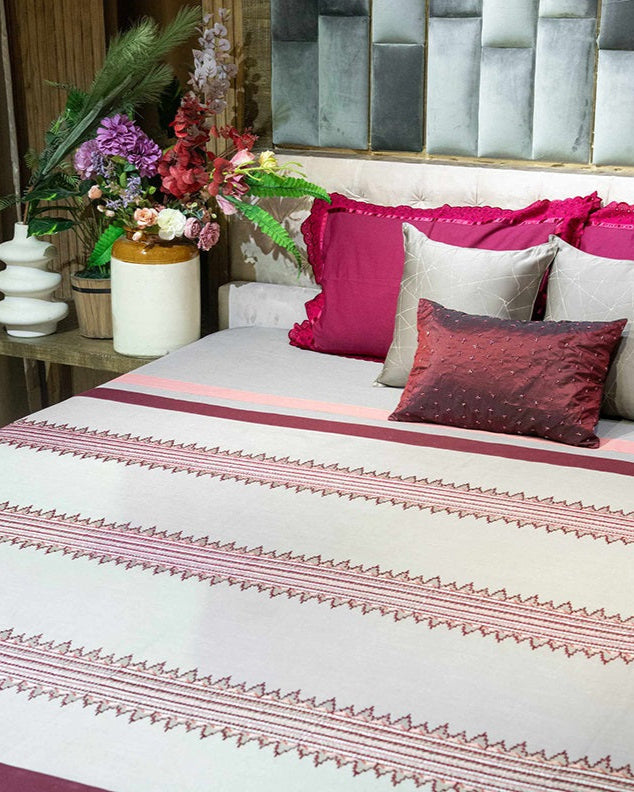 Maroons Embroidered Bedcover with 2 Pillow Covers