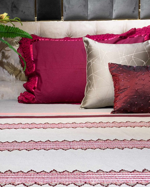 Maroons Embroidered Bedcover with 2 Pillow Covers