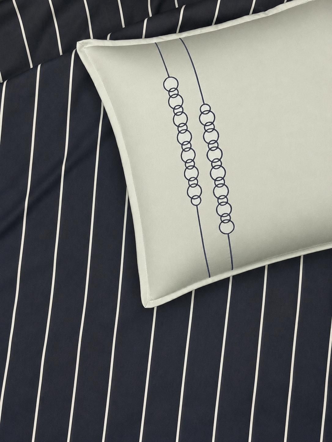 Navy Stripe Bedsheet with 2 Embroidered Pillow Covers