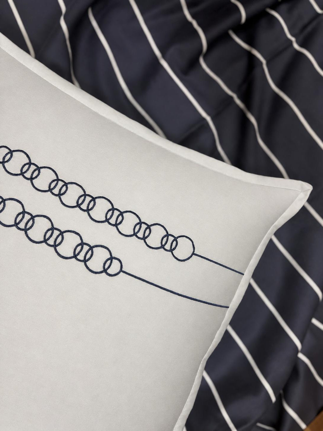 Navy Stripe Bedsheet with 2 Embroidered Pillow Covers