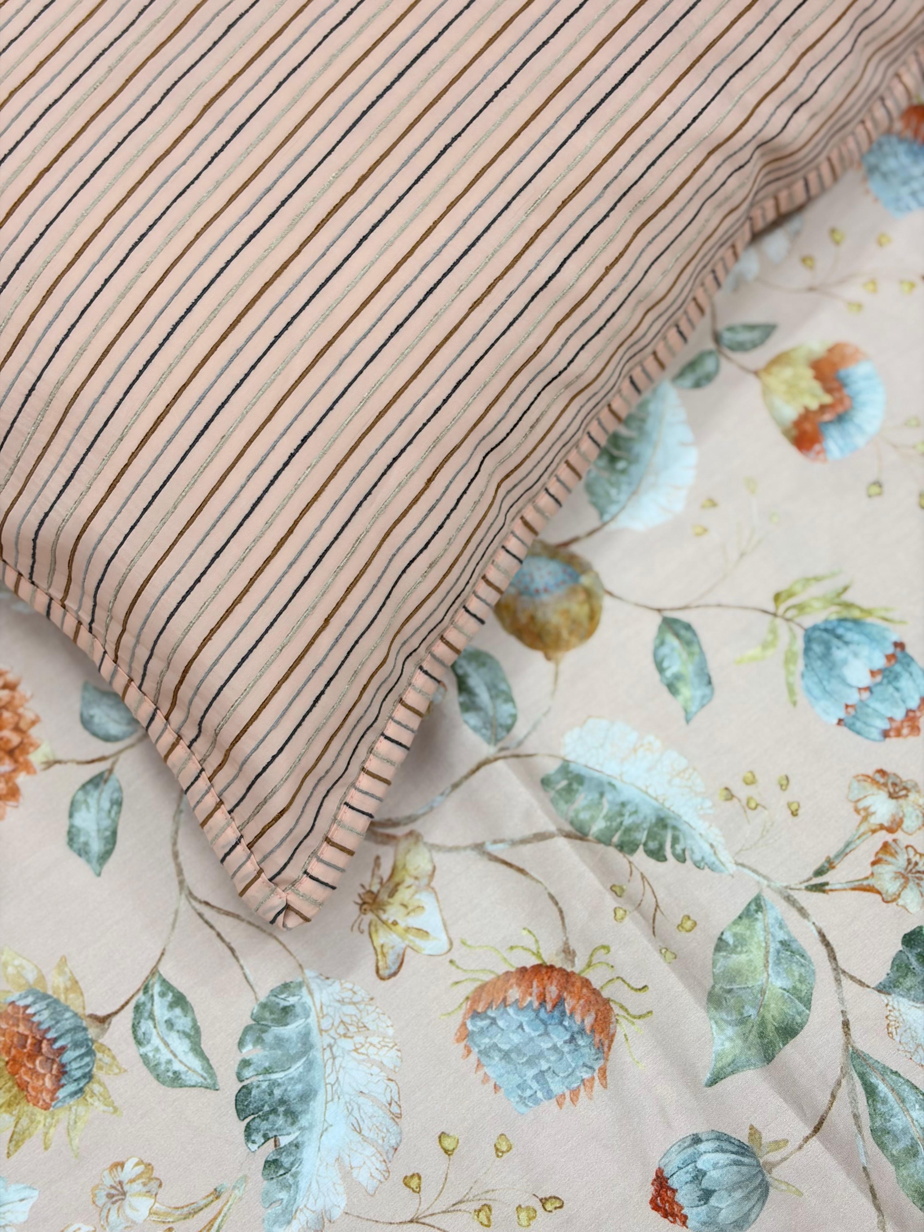 Peach Flora Bedsheet with 2 Matching Pillow Covers