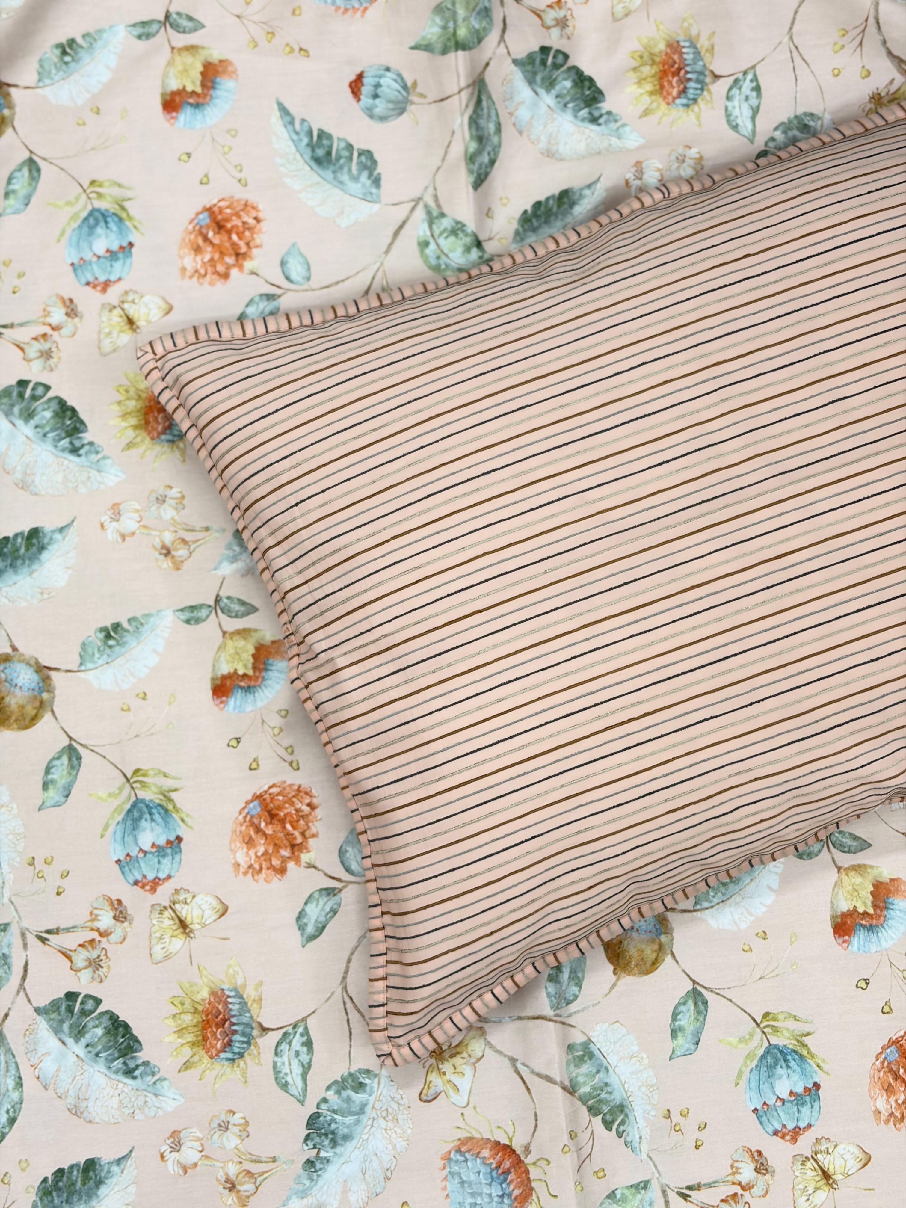 Peach Flora Bedsheet with 2 Matching Pillow Covers