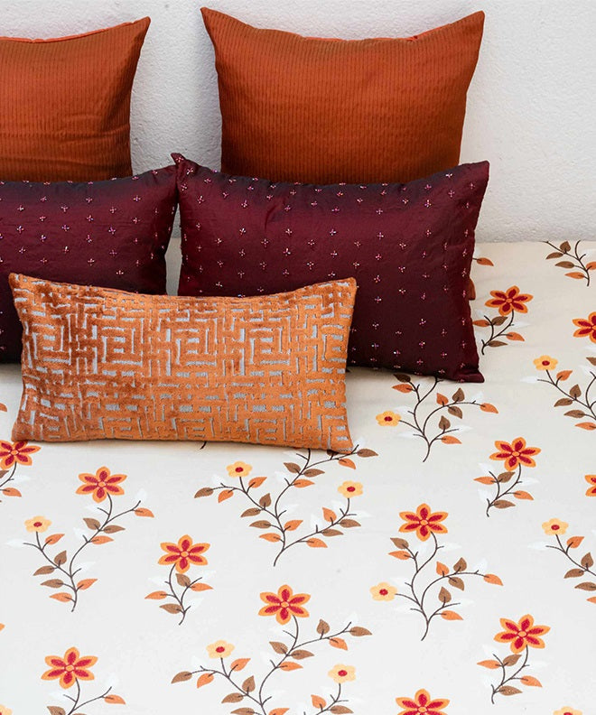 Petal Pop Embroidery Bedcover With 2 Cushion Covers
