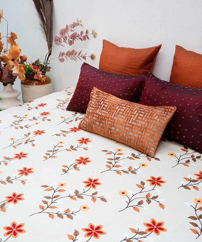 Petal Pop Embroidery Bedcover With 2 Cushion Covers