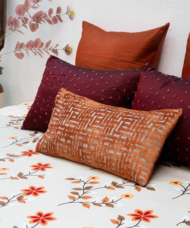 Petal Pop Embroidery Bedcover With 2 Cushion Covers