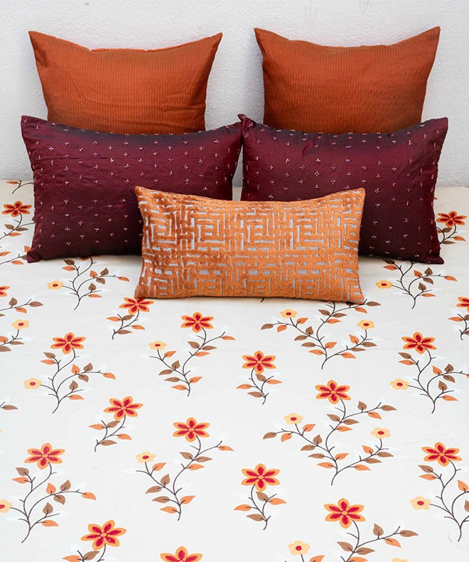 Petal Pop Embroidery Bedcover With 2 Cushion Covers