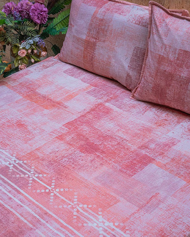 Pink Skies Bedsheet With 2 Lace Pillow Covers