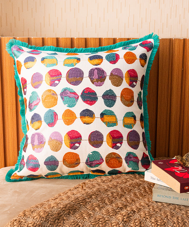 Playful Cosmic Cushion With Lace